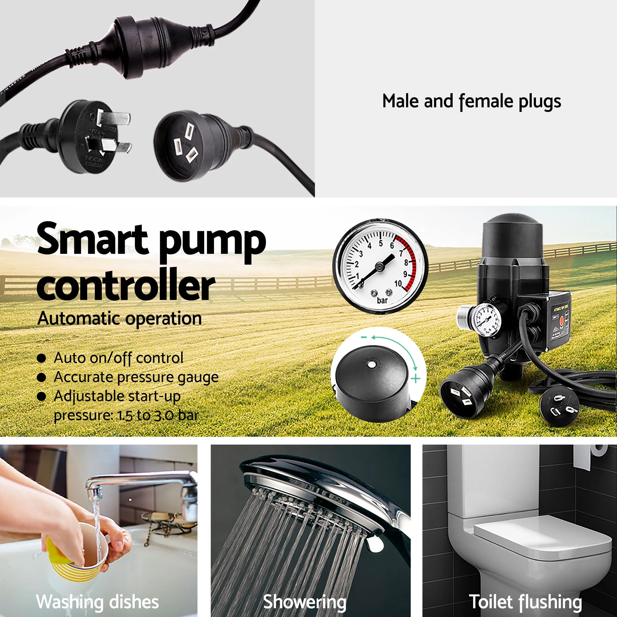 Auto Peripheral Water Pump QB80 750W 3,300L/H 60m Head Garden Irrigation Black - Image 8