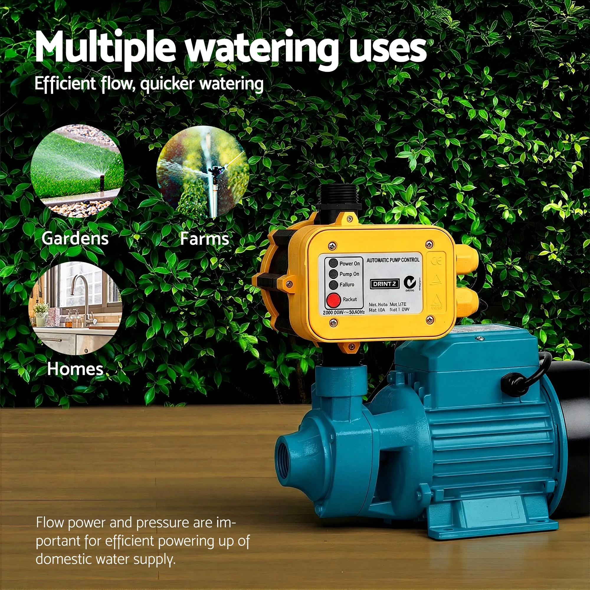 Auto Peripheral Water Pump QB80 750W 3,300L/H 60m Head Garden Irrigation Yellow - Image 5