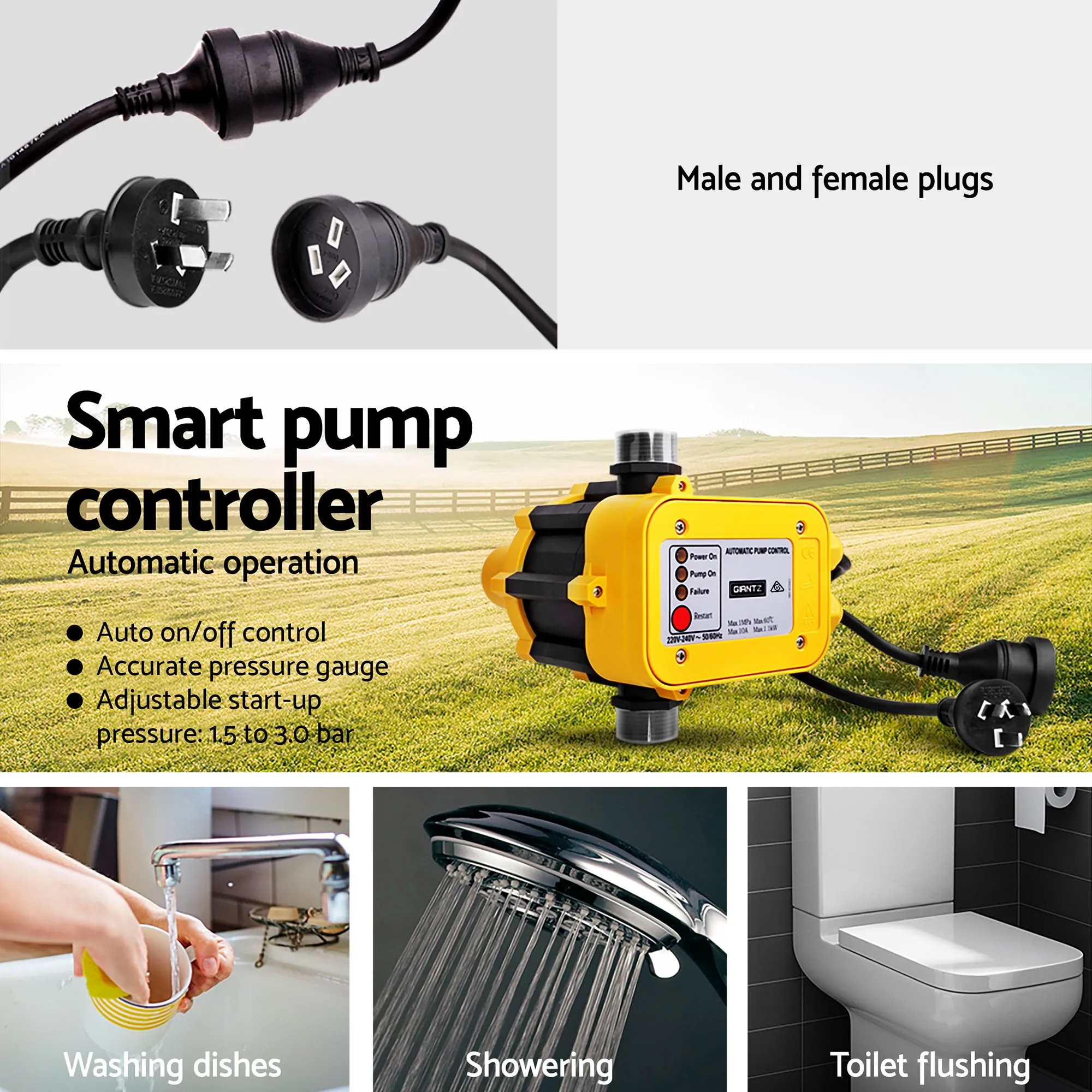 Auto Peripheral Water Pump QB80 750W 3,300L/H 60m Head Garden Irrigation Yellow - Image 8