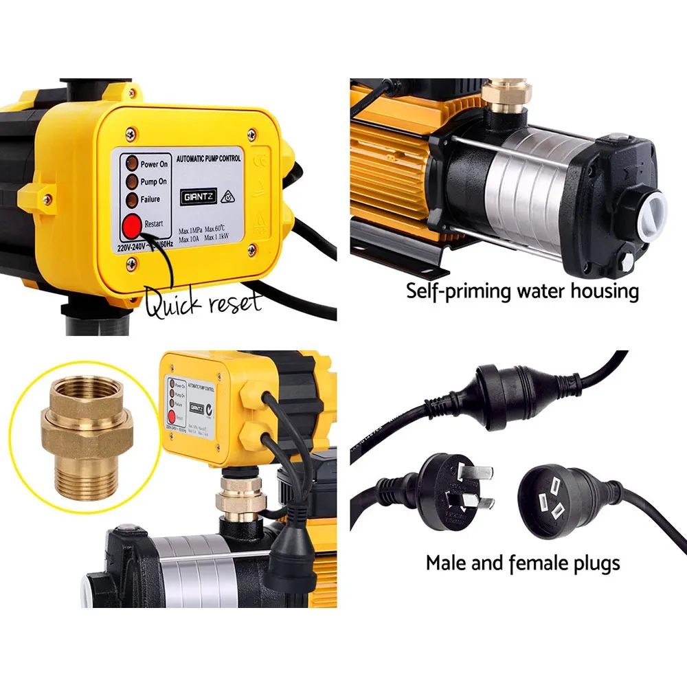 6 Stage Water Pump with Controller 2500W Max 12,000L/H 70m Head Rain Tank Garden Farm House Irrigation Yellow - Image 5