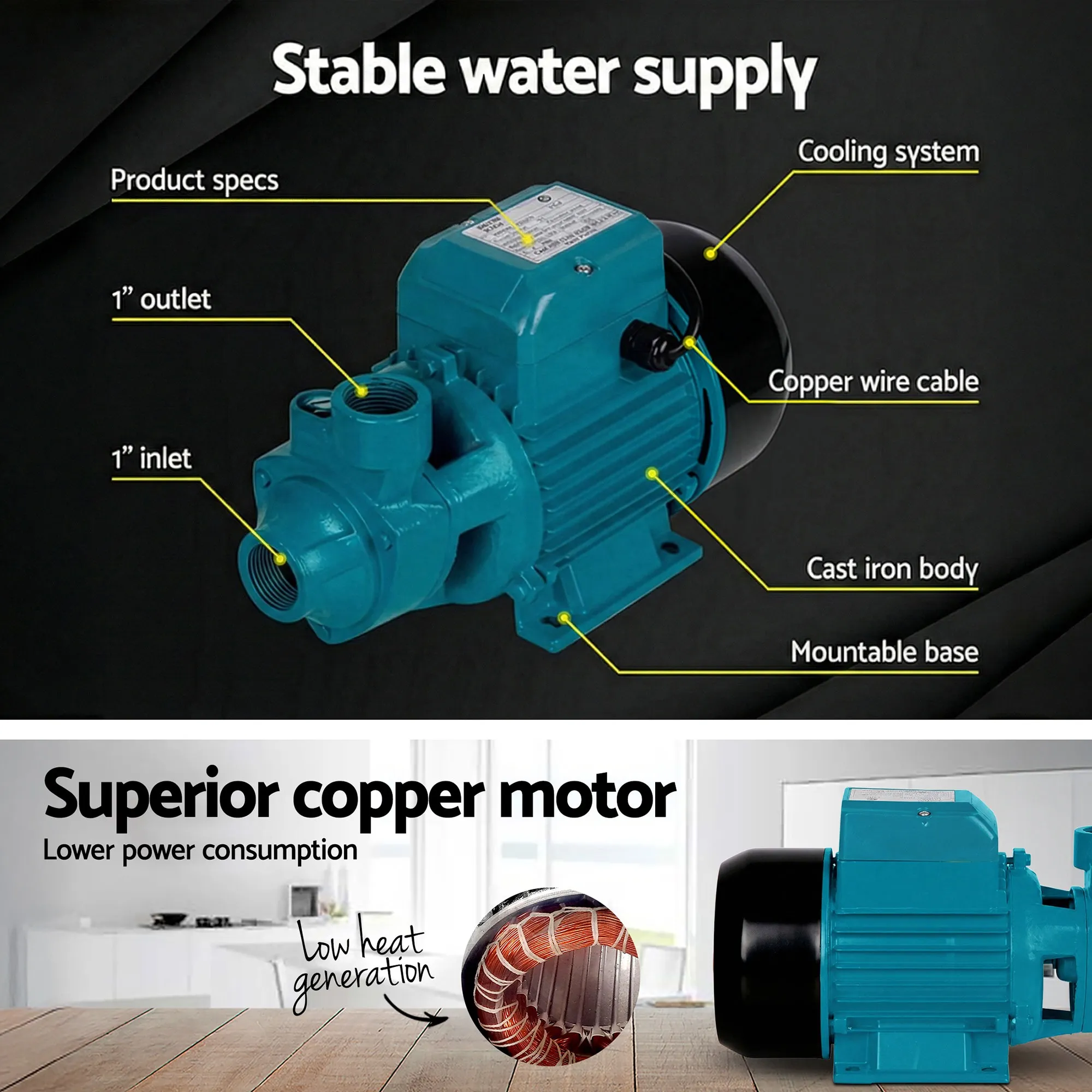 Peripheral Water Pump QB80 750W 3,300L/H 60m Head for Garden Irrigation - Image 5