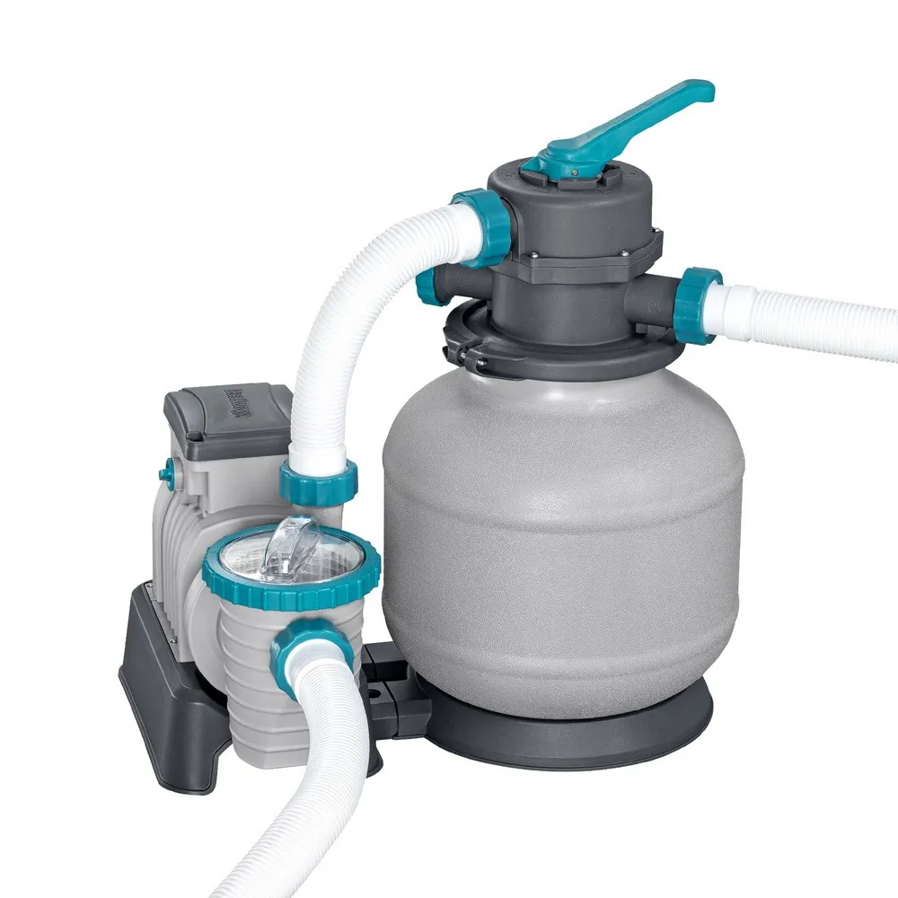 Bestway FlowClear sand filter pump with filter tank, 6-position valve and pressure gauge for above ground pools