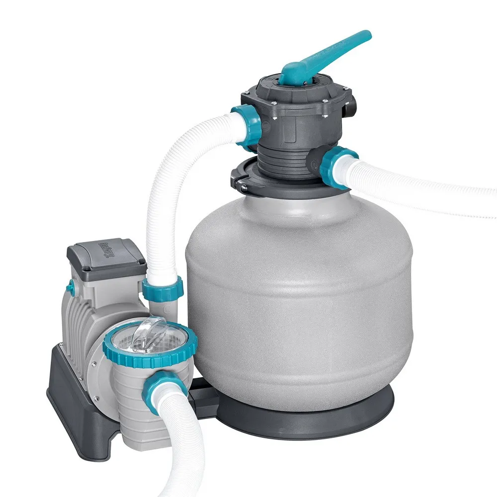 Bestway FlowClear sand filter pump with filter tank, 6-position valve and pressure gauge for above ground pools