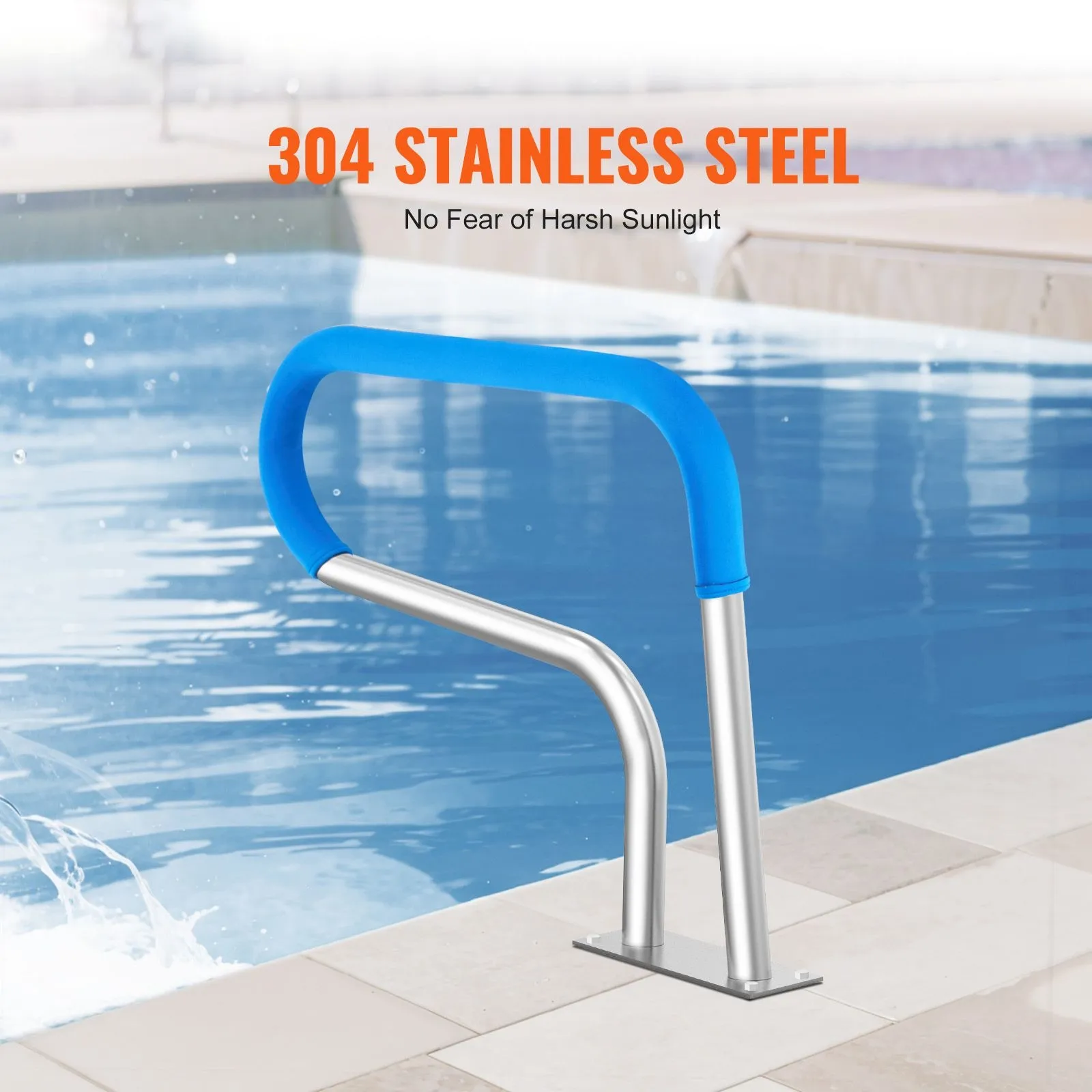 Stainless Steel Pool Handrail 32" x 23" 220LBS Safety Rail with Base Plate - Image 2