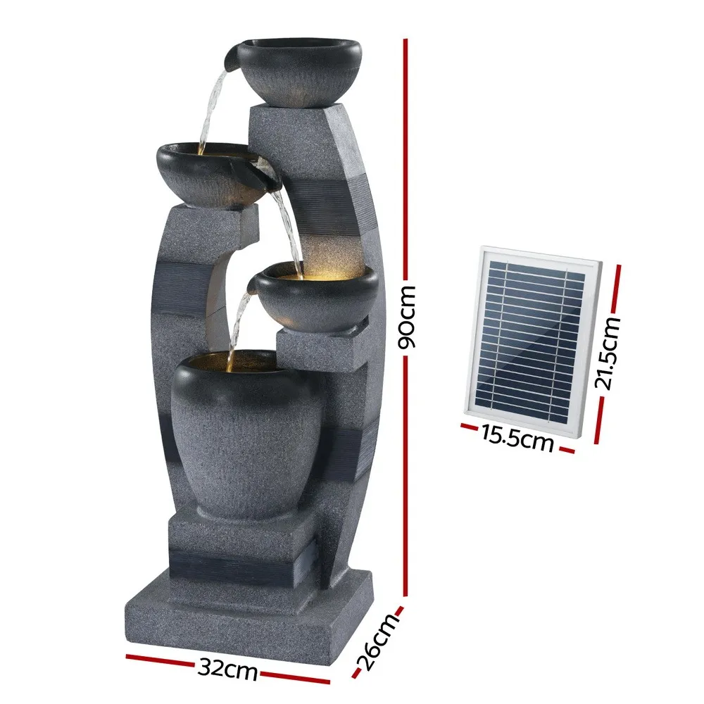 Cascading Solar Fountain 4 Tier Water Feature Outdoor and Indoor Grey 350L/H 1.35m Head - Image 2