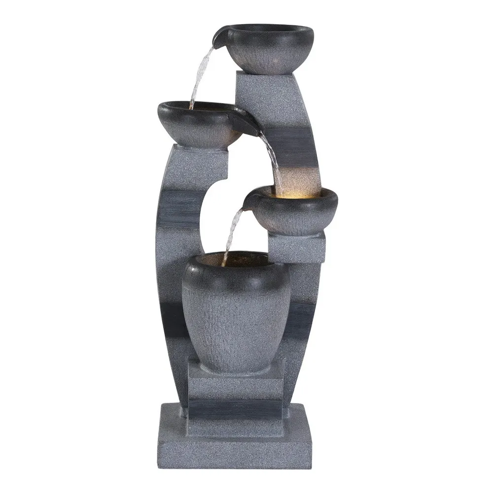 Cascading Solar Fountain 4 Tier Water Feature Outdoor and Indoor Grey 350L/H 1.35m Head - Image 9