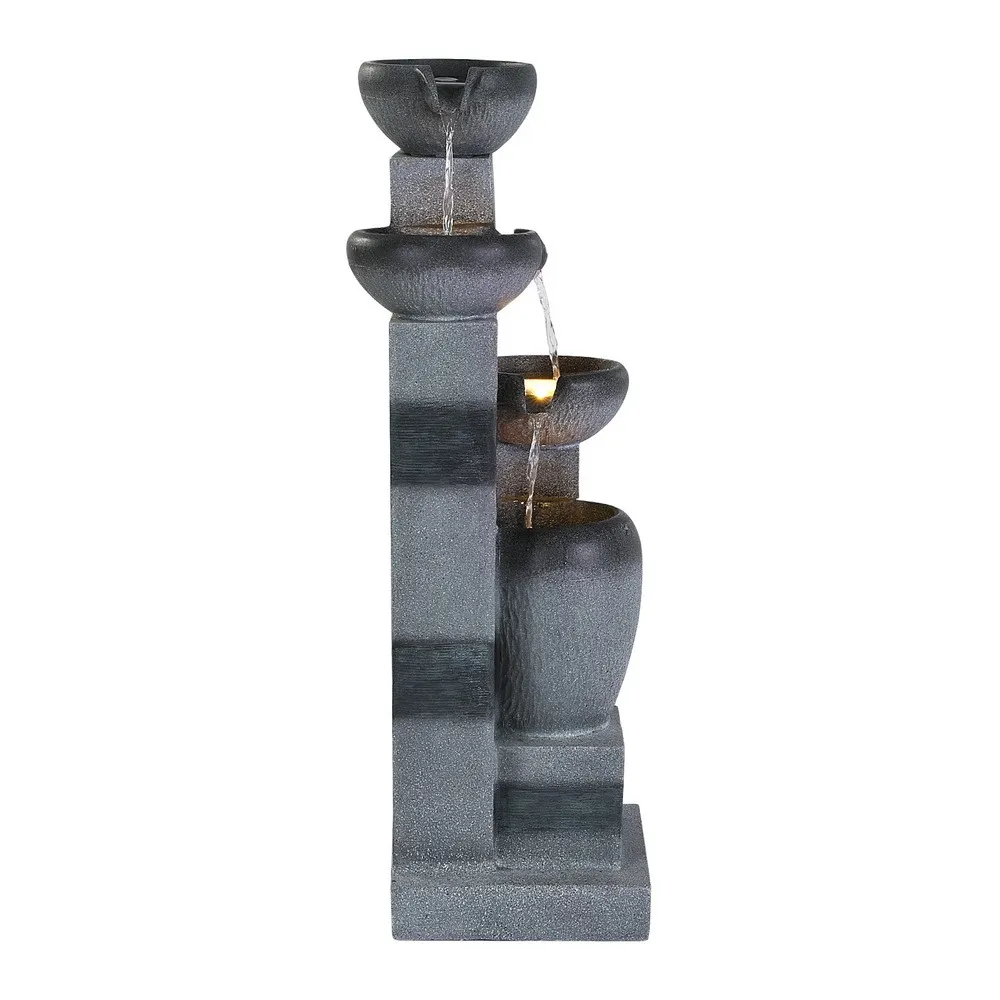 Cascading Solar Fountain 4 Tier Water Feature Outdoor and Indoor Grey 350L/H 1.35m Head - Image 8