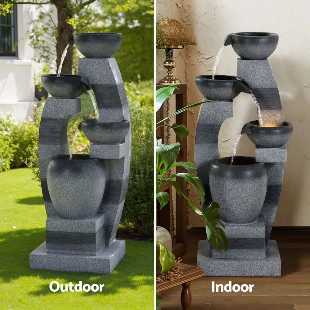 Cascading Solar Fountain 4 Tier Water Feature Outdoor and Indoor Grey 350L/H 1.35m Head - Image 7
