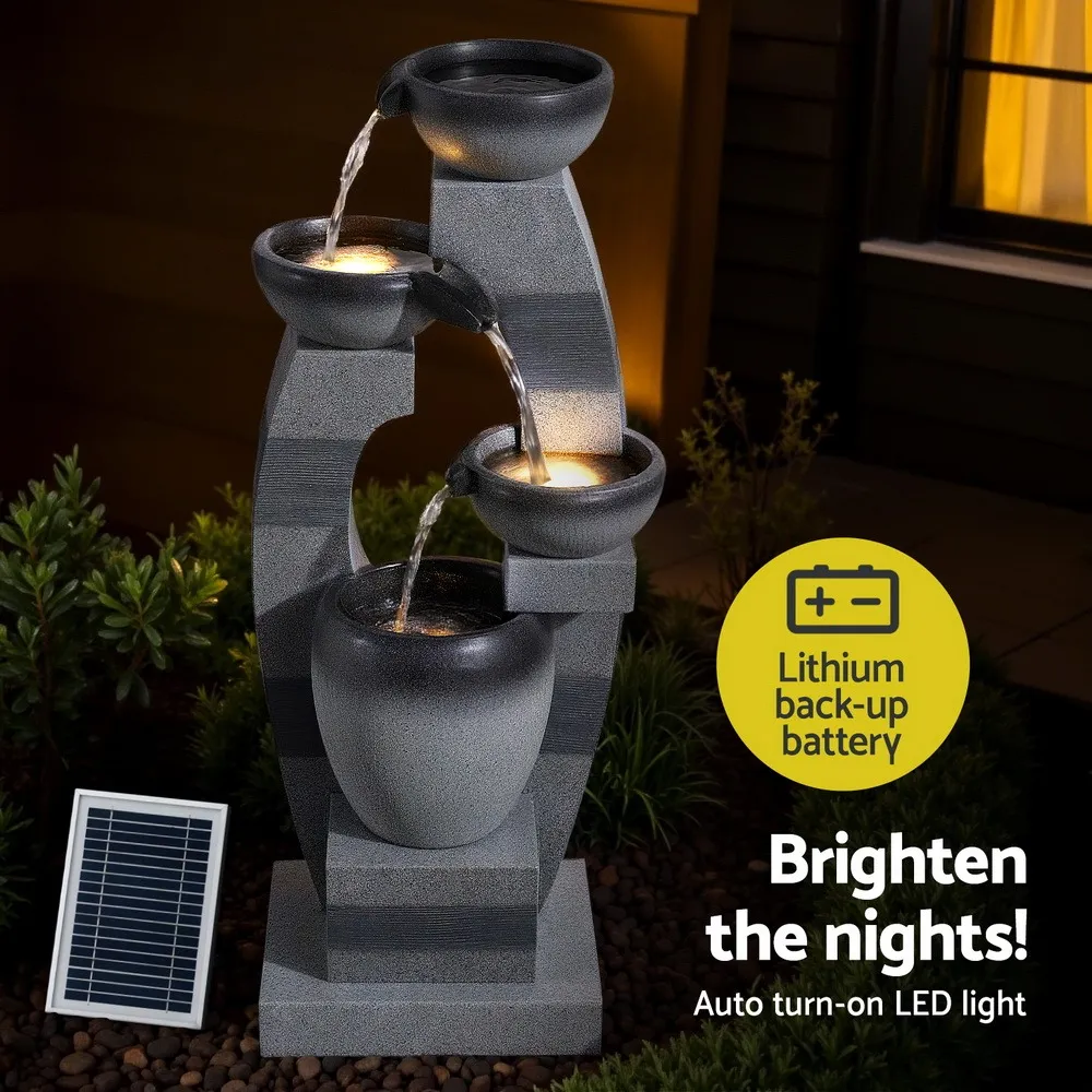 Cascading Solar Fountain 4 Tier Water Feature Outdoor and Indoor Grey 350L/H 1.35m Head - Image 6