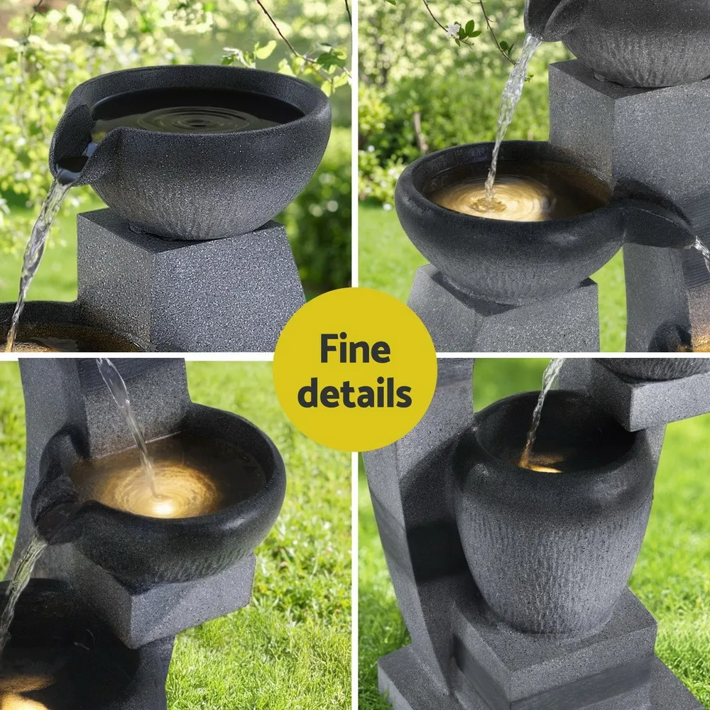 Cascading Solar Fountain 4 Tier Water Feature Outdoor and Indoor Grey 350L/H 1.35m Head - Image 5
