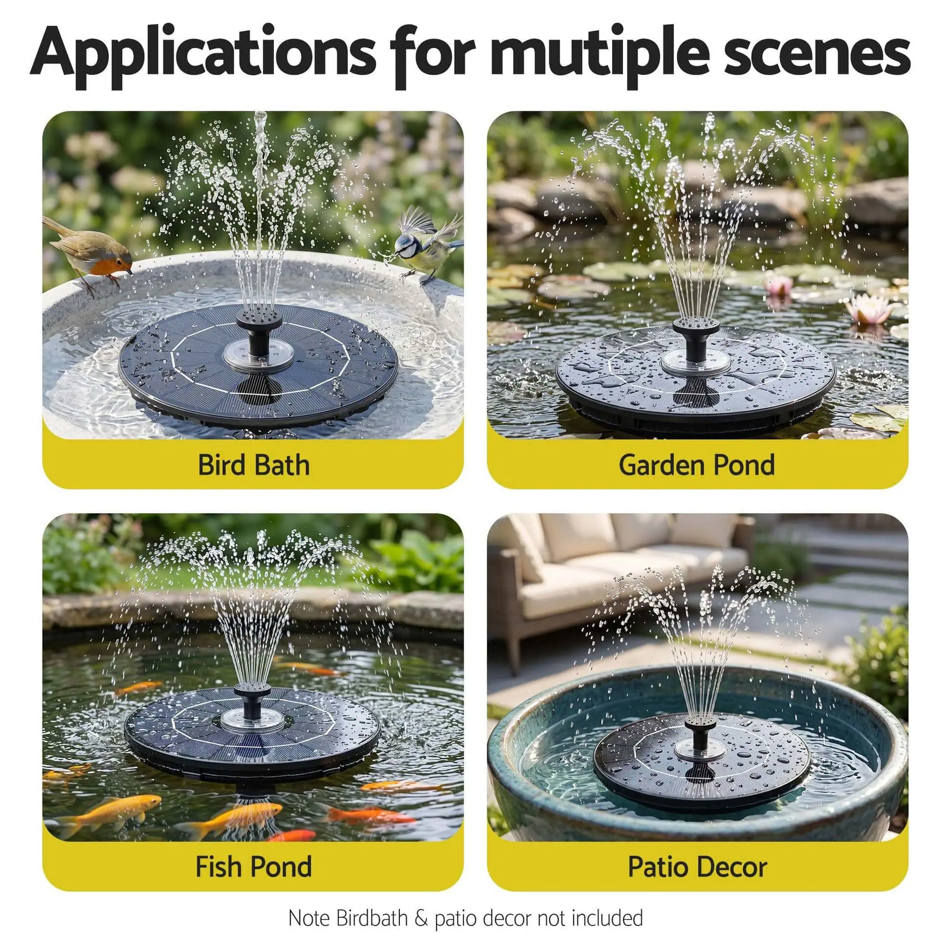 Floating Solar Fountain Pump with 6 Colour LED Lights, 9 Spray Heads 165L/h Flow - Image 5