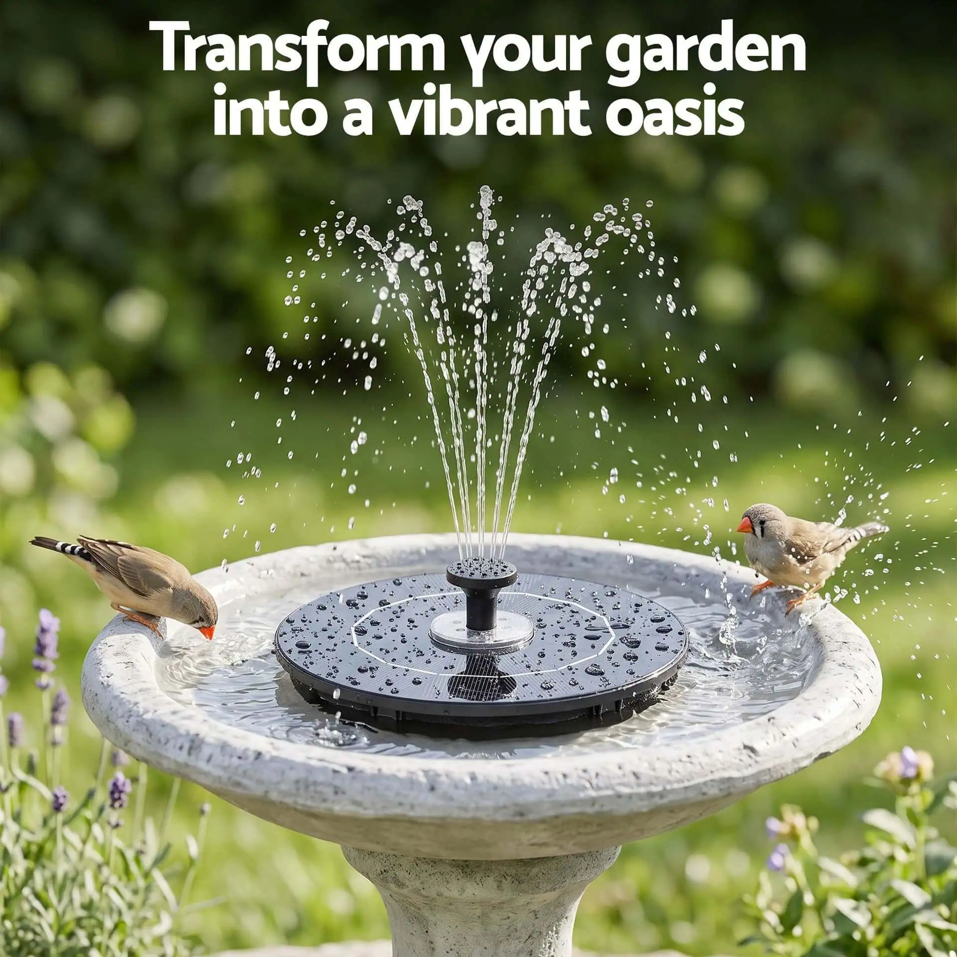 Floating Solar Fountain Pump with 6 Colour LED Lights, 9 Spray Heads 165L/h Flow - Image 3
