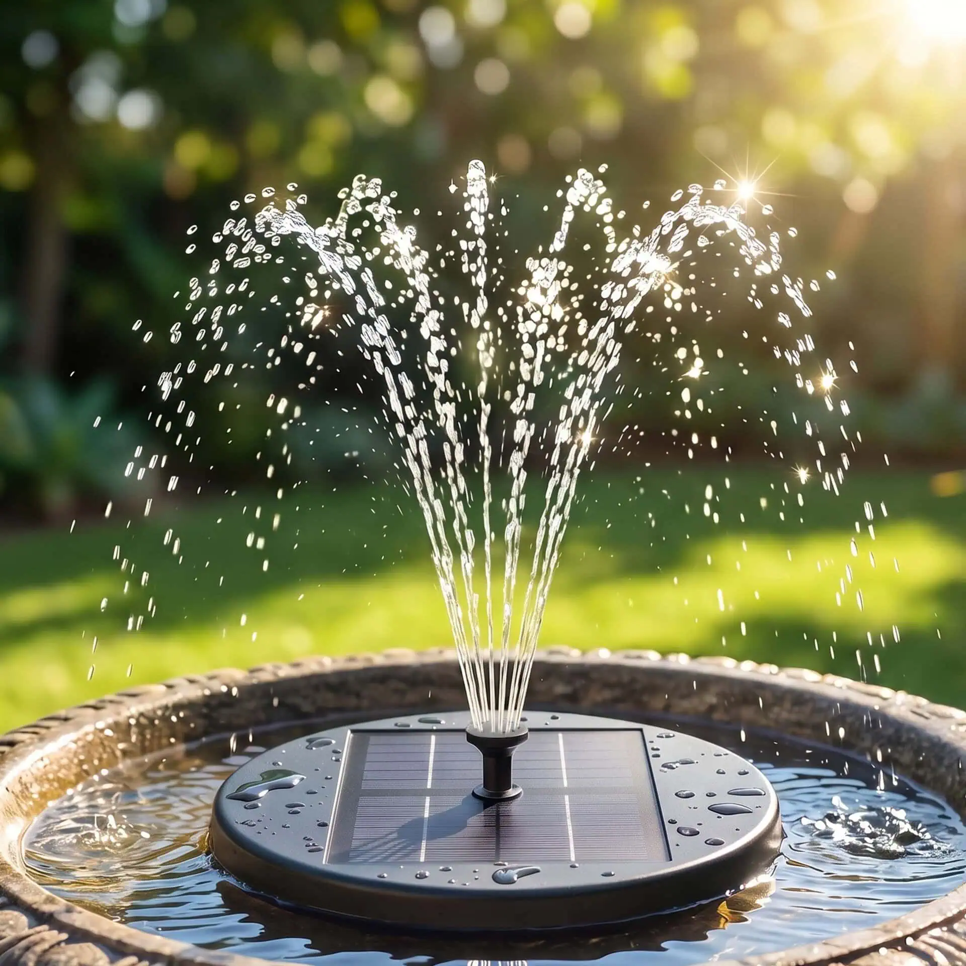 2.5W Solar Fountain Pump with 4 LED Lights, Remote Control & 5 Spray Heads, 250L/h, Black - Image 2