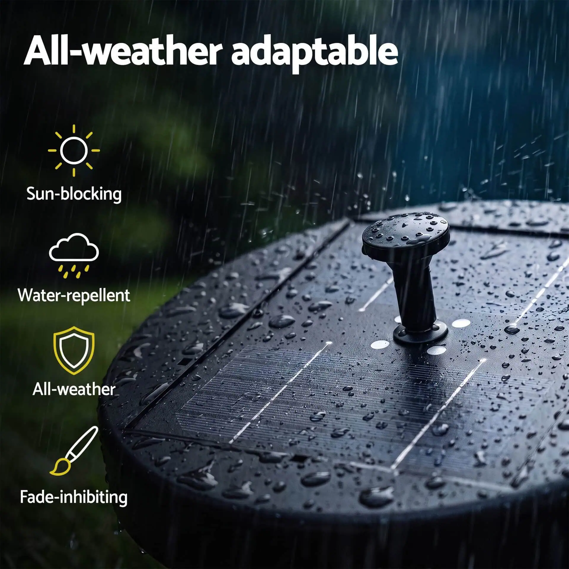 2.5W Solar Fountain Pump with 4 LED Lights, Remote Control & 5 Spray Heads, 250L/h, Black - Image 7