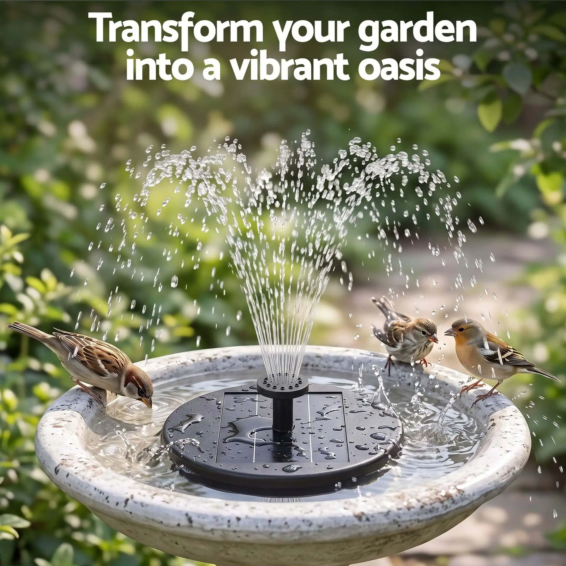 2.5W Solar Fountain Pump with 4 LED Lights, Remote Control & 5 Spray Heads, 250L/h, Black - Image 3