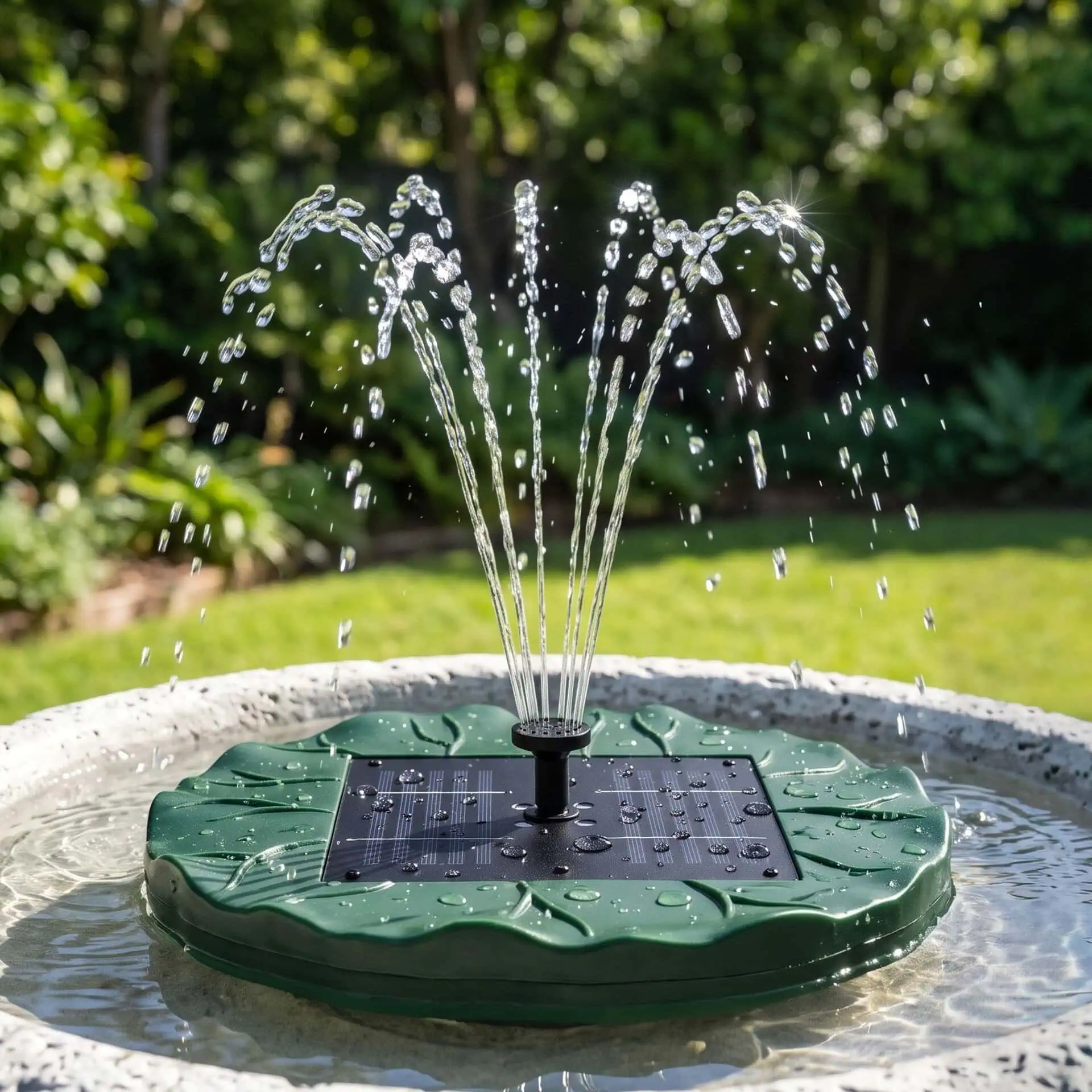 1.2W Solar Fountain Pump with 4 LED Lights, Remote Control & 5 Spray Heads, 150L/h, Green - Image 2