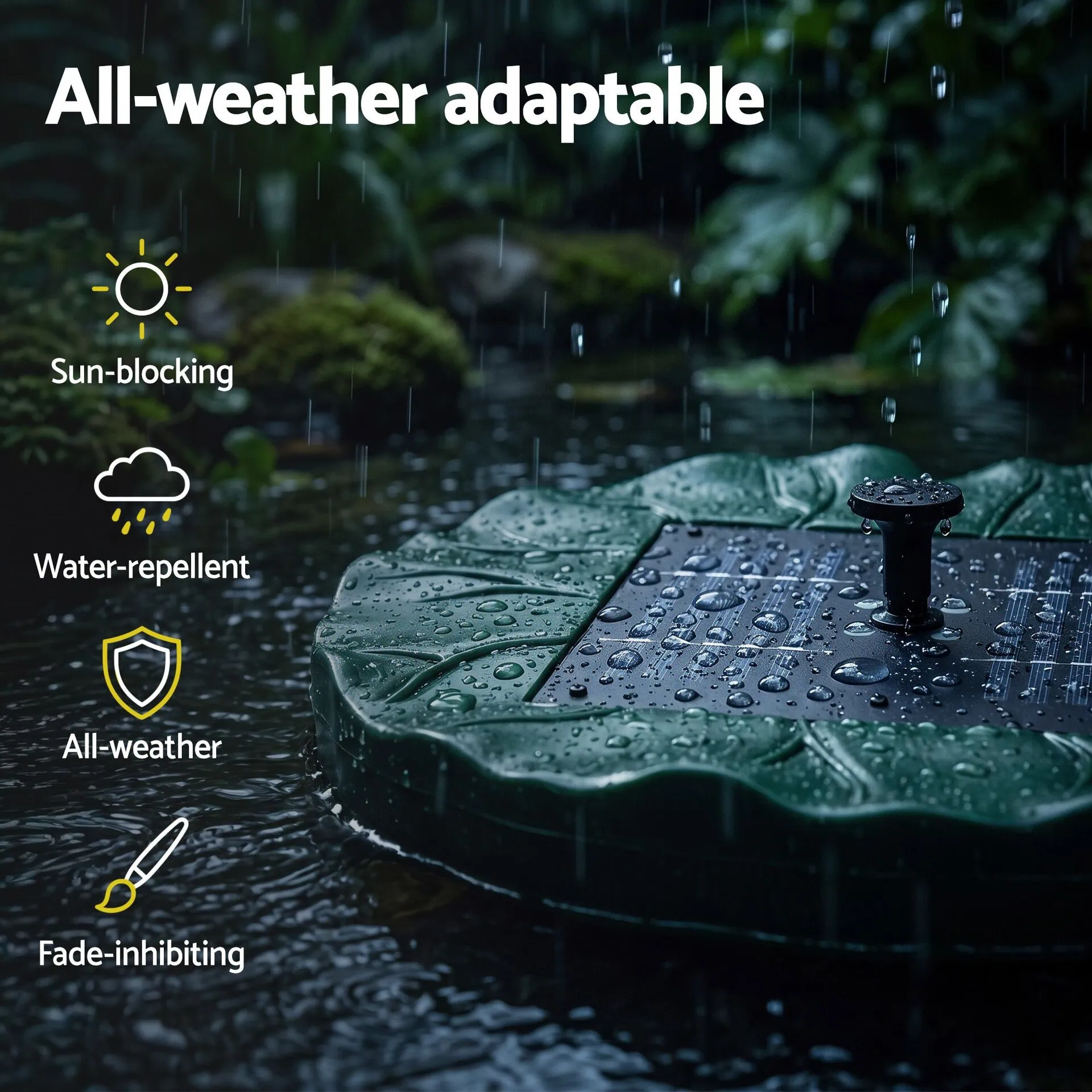 1.2W Solar Fountain Pump with 4 LED Lights, Remote Control & 5 Spray Heads, 150L/h, Green - Image 7