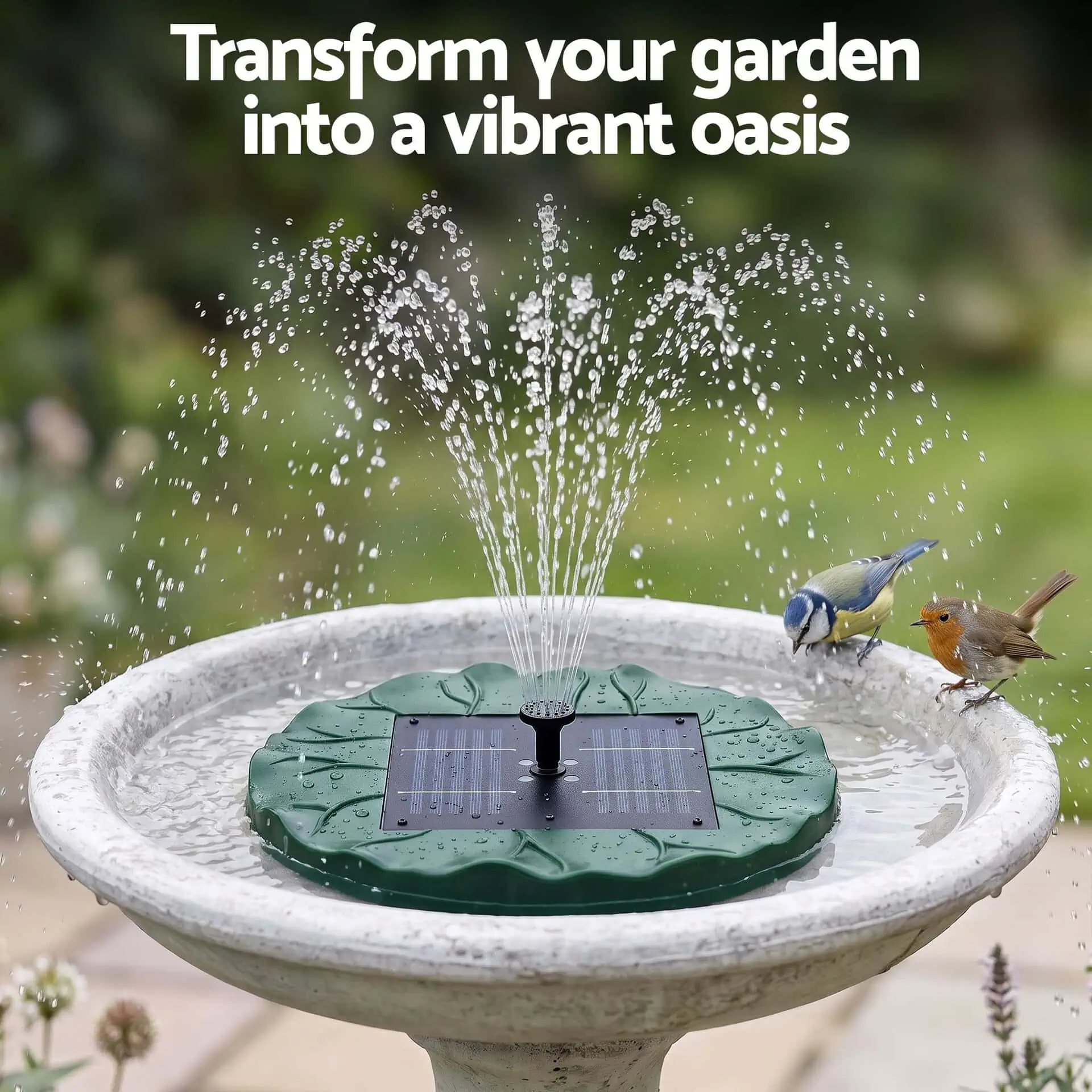 1.2W Solar Fountain Pump with 4 LED Lights, Remote Control & 5 Spray Heads, 150L/h, Green - Image 6